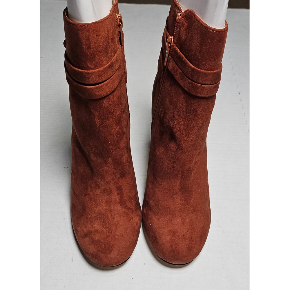 Sole Society Flynn Rust Kid Suede Block Heel Ankle Boots Womens Size 6M